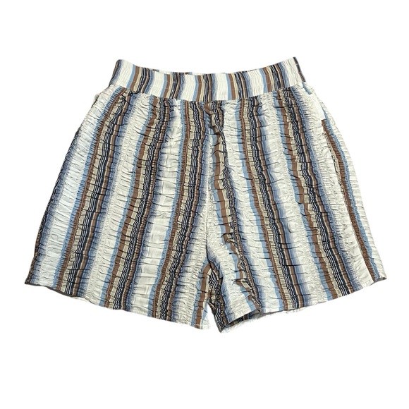 Bianca Saunders Shrunk Stripe Ruched Shorts Size XL Men’s Blue White Tan